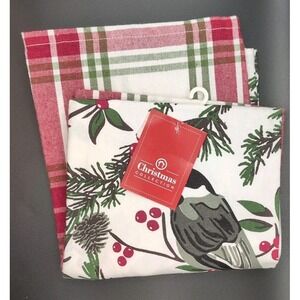 Set Of 2 - Christmas Collection Holiday Winter Tea Dish Towels Linens Red Green